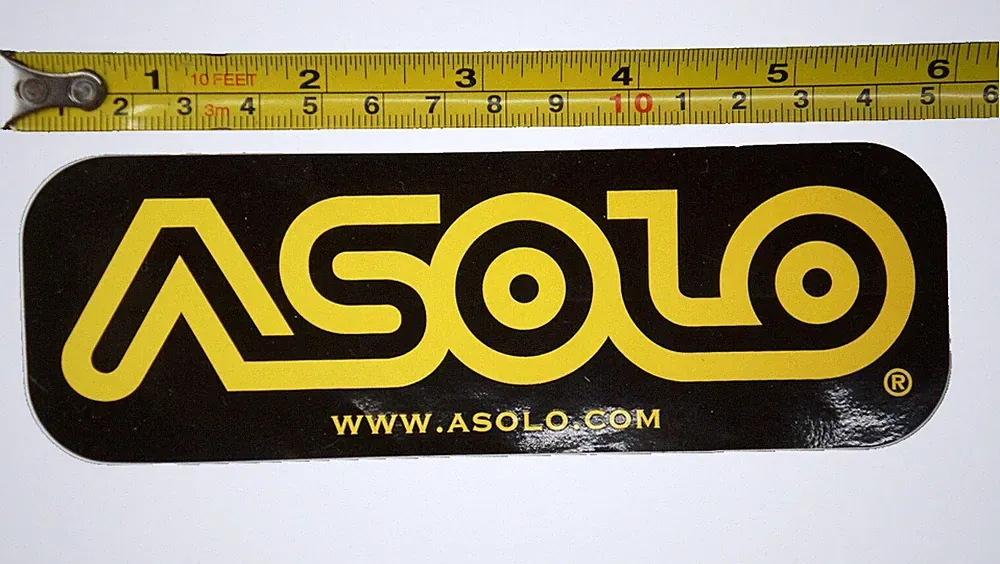 ASOLO ALPINE APPROACH HIKING BOOTS SHOES 6" X 2" BLACK & YELLOW LOGO STICKER NEW